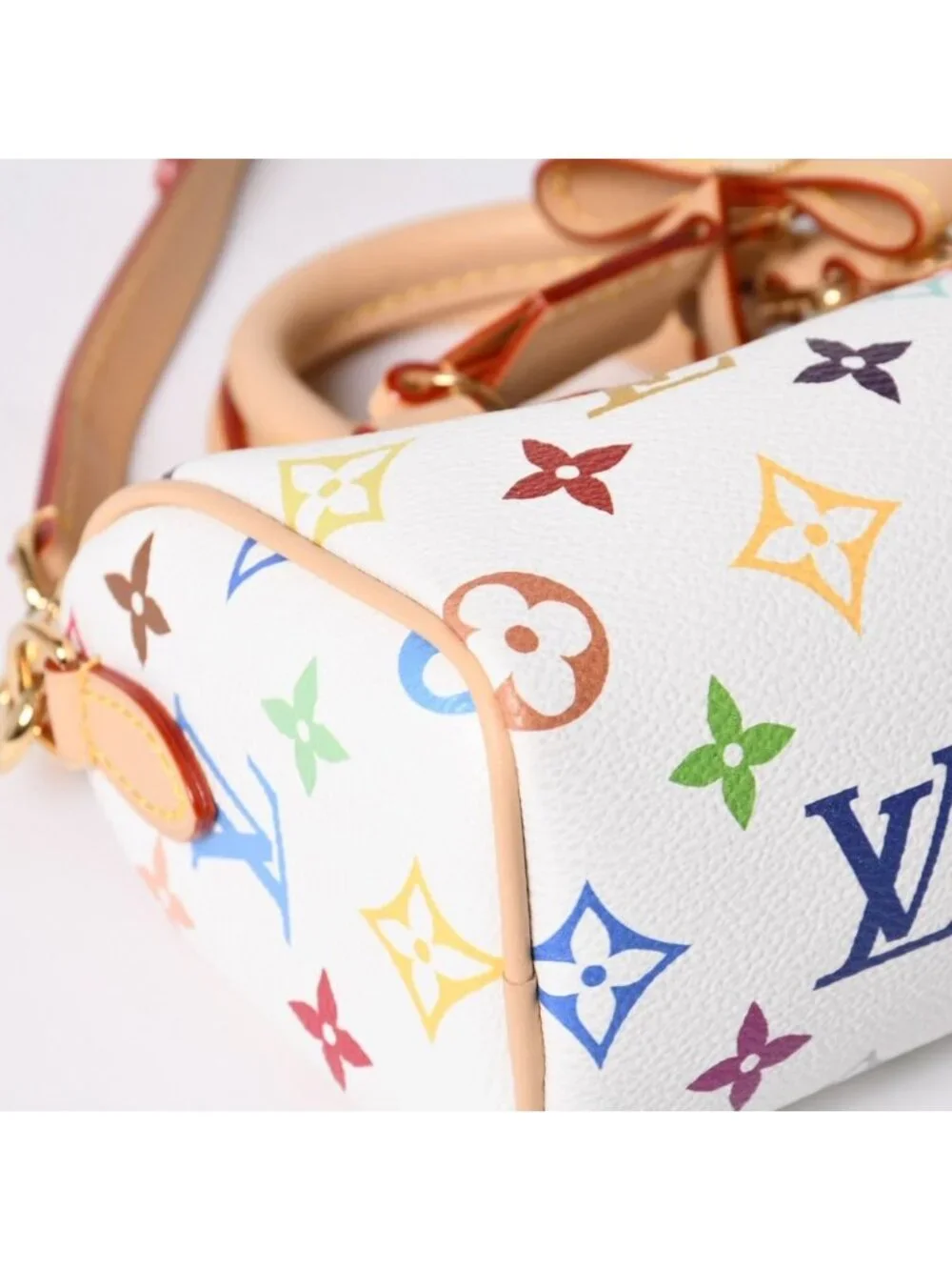 Louis Vuitton Nano Speedy Handbag Monogram Multicolor White Takashi Murakami
